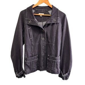 Coldwater Creek Faded Black Snap Button Down Denim Jean Jacket Size Large